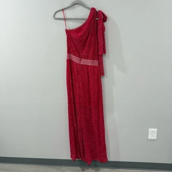 Anthropologie Cecilia Prado Jumpsuit Draped One Shoulder in Red Metallic